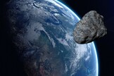 Representação artística de asteroide em direção à Terra