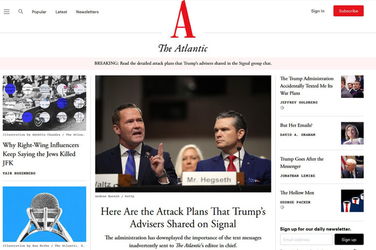 ++ The Atlantic pubblica i piani di guerra del  'chat-gate ' ++ - RIPRODUZIONE RISERVATA