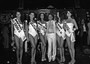 Una foto di archivio del patron di Miss Italia Enzo Mirigliani con le miss Cinzia Melegoni, Rita Catania, Patrizia Nanetti, Ivana Gianfredi, durante una edizione del concorso