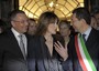 FOTO ONORATI. Carla Bruni (c) with mayor of Rome Ignazio Marino (R), and Bulgari Ceo, Jean-Christophe Babin.