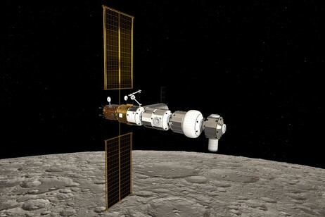 Rappresentazione artistica della stazione spaziale Lunar Gateway (fonte: ESA/NASA/ATG Medialab)