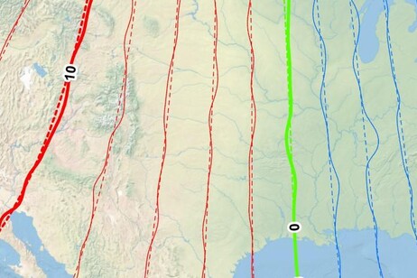 Rappresentazione grafica dello spostamento del Polo nord magnetico (fonte: NOAA NCEI)