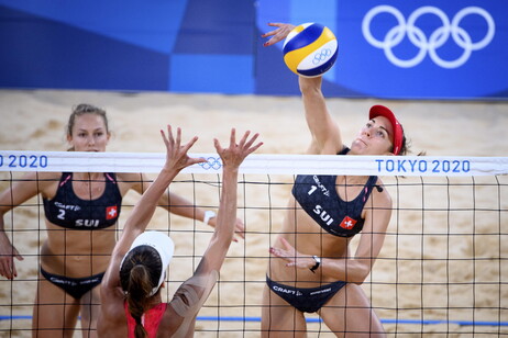 Tanja Hueberli (R) and Nina Betschart (L) of Switzerland at the Tokyo 2020 Olympic Games