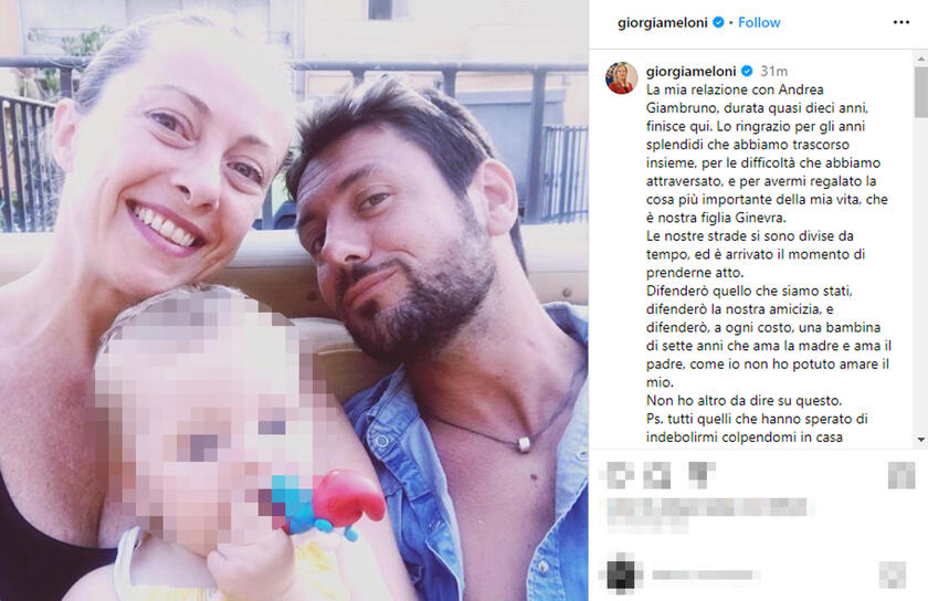 La foto contenuta nel post di Giorgia Meloni su Instagram - RIPRODUZIONE RISERVATA