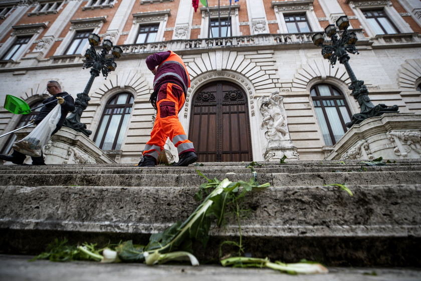 Cibo marcio contro scalinata Parlamento, blitz ambientalisti