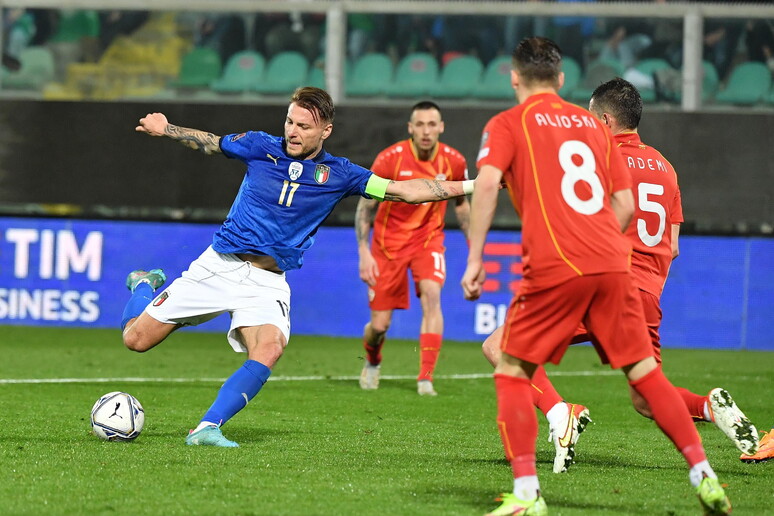 Immobile in azione nello spareggio mondiale Italia-Macedonia del Nord. 24 marzo 2022 - RIPRODUZIONE RISERVATA