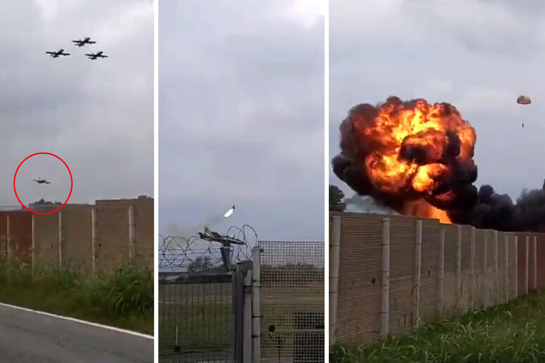Fermoimmagine di un video dello schianto della Freccia Tricolore - RIPRODUZIONE RISERVATA