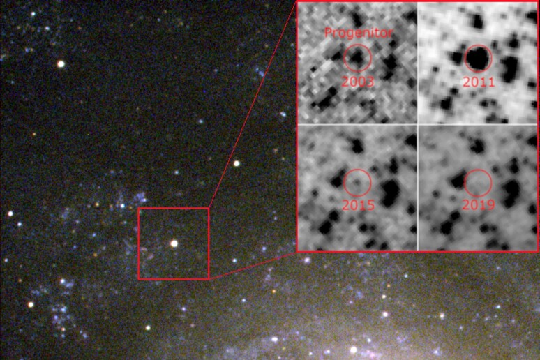Il segnale luminoso osservato nella galassia NGC 300 (fonte:&nbsp;INAF/G. Valerin) - RIPRODUZIONE RISERVATA